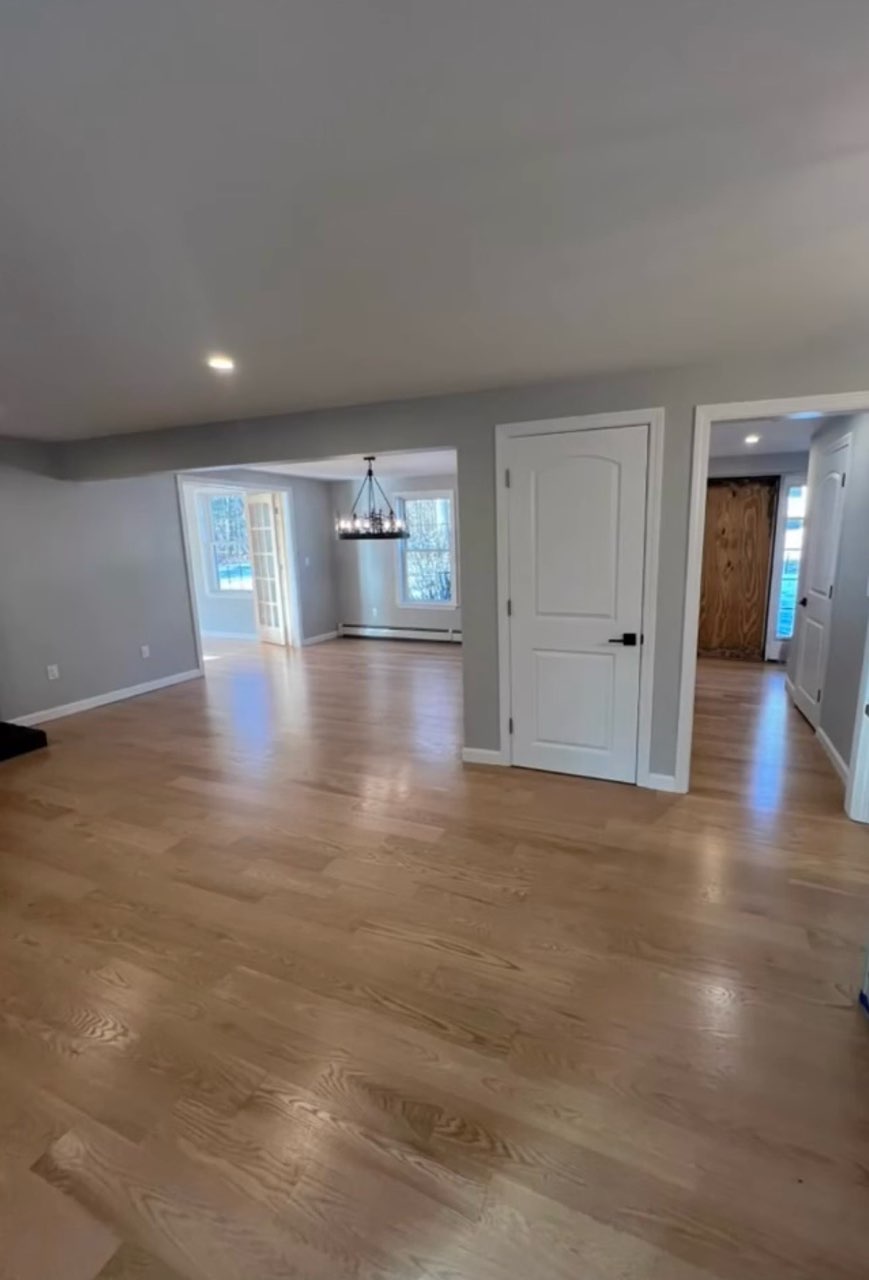 Finished interior painting in an open living area