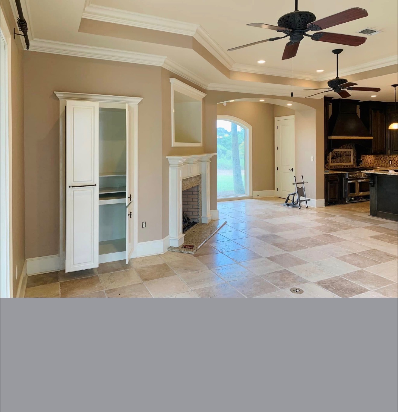 Finished interior painting in a large open living area